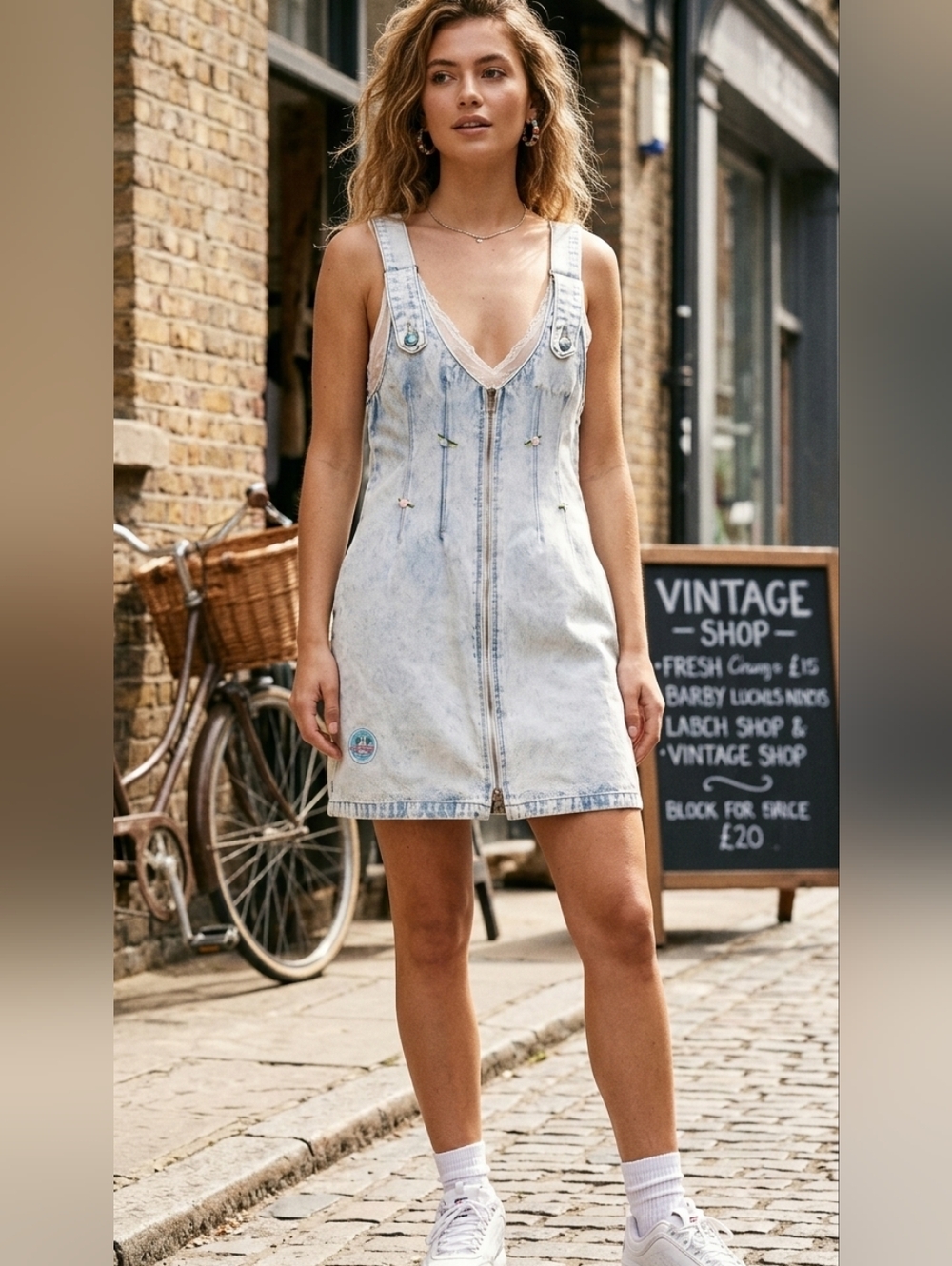 Vintage 90s L.A. Gear Light Blue Denim Midi Dress Size S